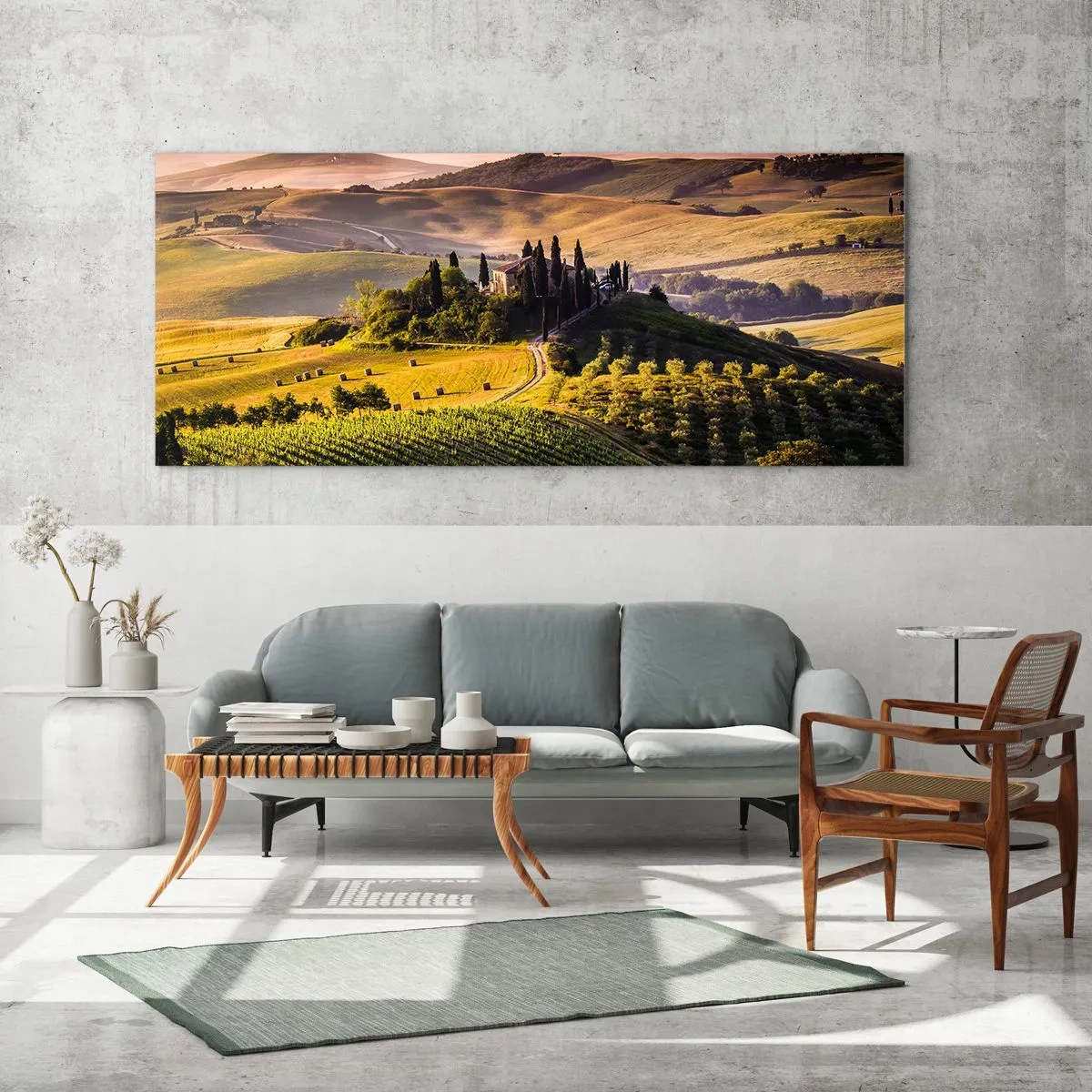 Schilderen op glas - Arcadia - het Toscaanse landschap - 140x50 cm