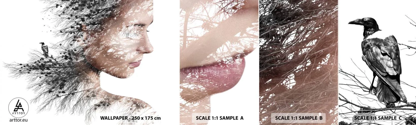 Fotobehang Monster Zelfklevend Deluxe Sticker - De geest van het bos - Abstractie, Het gezicht van de vrouw, Boom - 100x30 cm