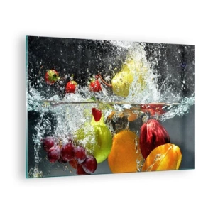 Schilderen op glas - Fruit ondergedompeld in water met dynamische spatten - 70x50cm - Fruit verfrissing - Moderne wanddecoratie voor woonkamer en slaapkamer ARTTOR