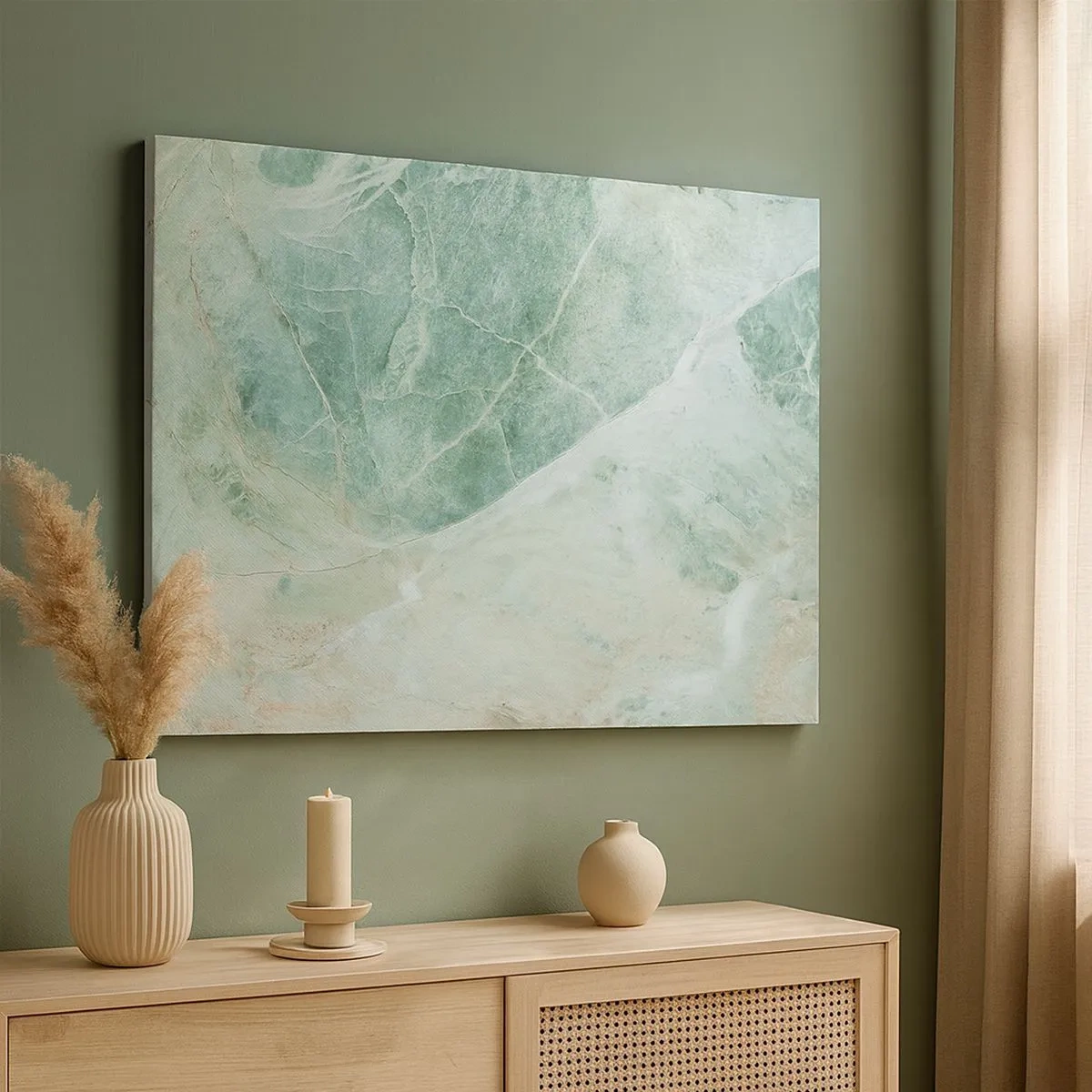 Schilderen op canvas - Groen marmer met fijne witte aderen - 70x50cm - De nobele kou van steen - Moderne wanddecoratie voor woonkamer en slaapkamer ARTTOR