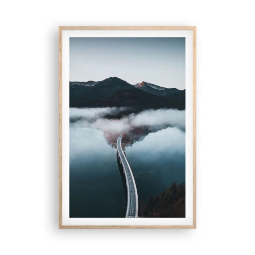 Een poster in een licht eiken lijst - Over water zo glad als een spiegel - 61x91 cm