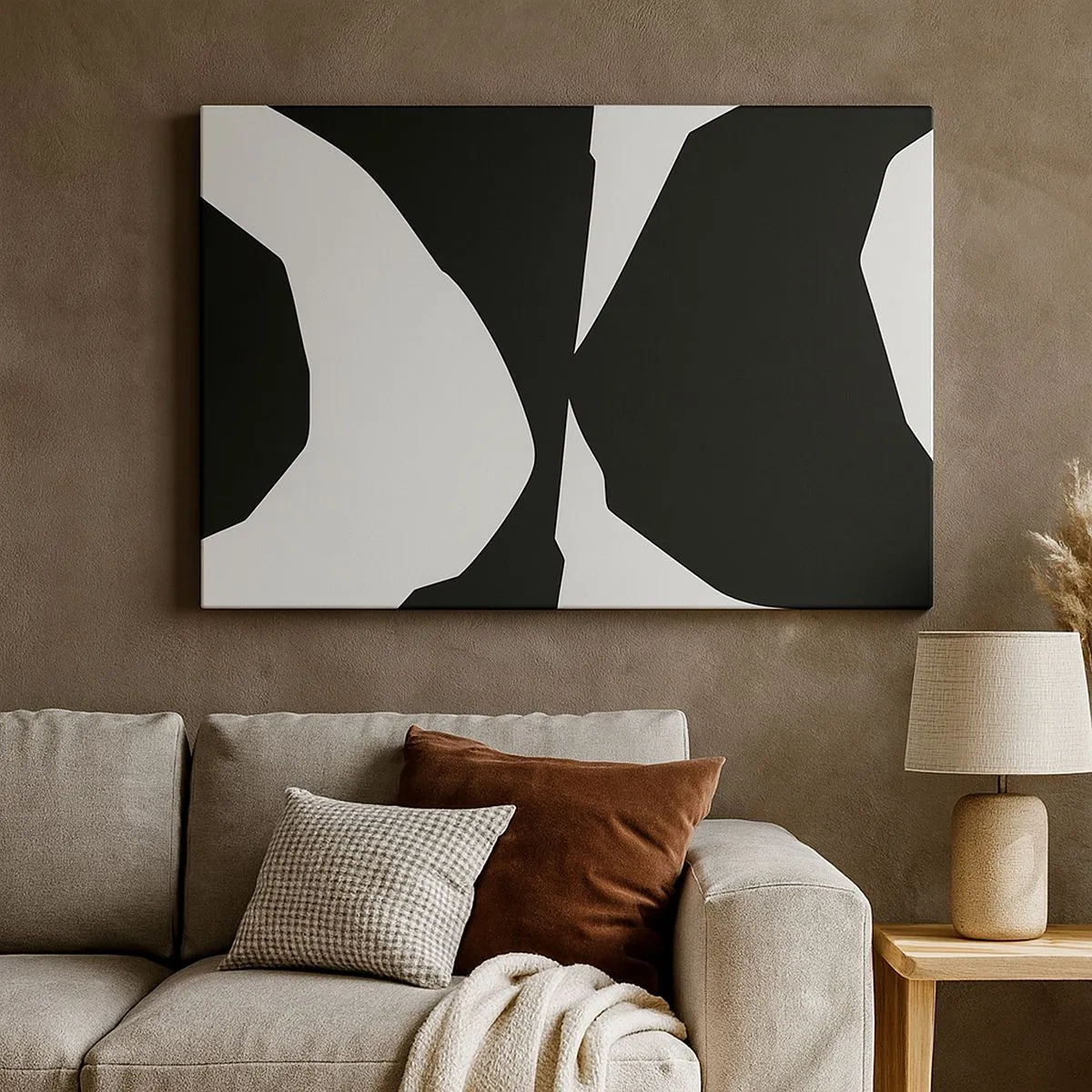 Schilderen op canvas - Abstract contrastpatroon in zwart-wit - 70x50cm - Positief – negatief - Moderne wanddecoratie voor woonkamer en slaapkamer ARTTOR