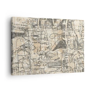 Schilderen op canvas - Abstracte patronen en lijnen op een beige achtergrond - 70x50cm - Het wacht om te worden gedecodeerd - Moderne wanddecoratie voor woonkamer en slaapkamer ARTTOR