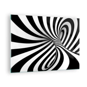 Schilderen op glas - Een zwart-witte spiraal creëert een dynamisch ruimtelijk effect. - 70x50cm - Compositie: dansende ruimte - Moderne wanddecoratie voor woonkamer en slaapkamer ARTTOR