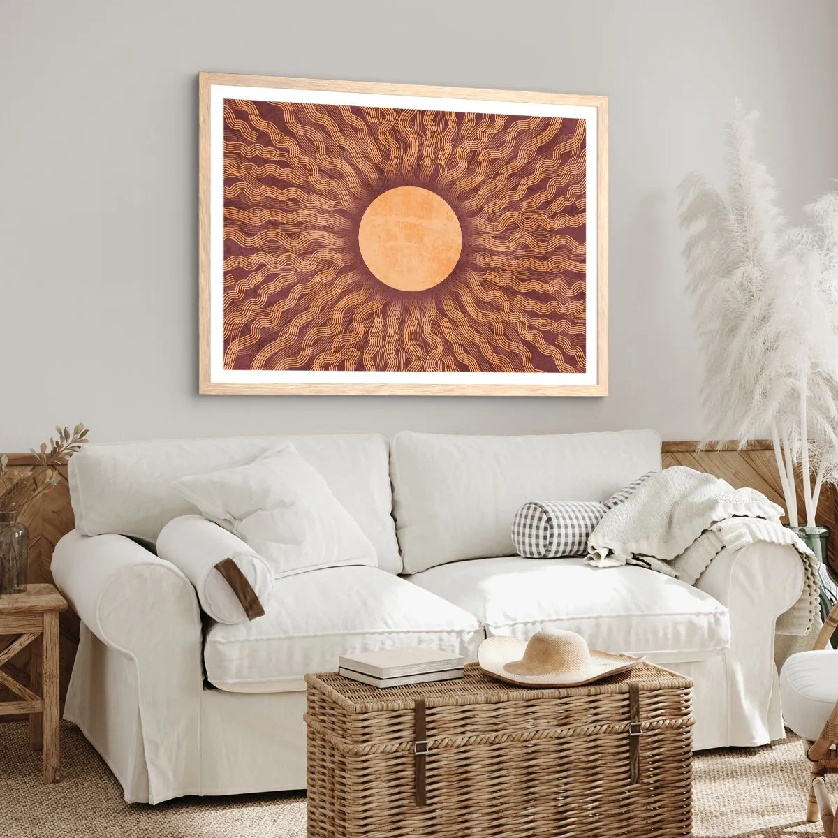 Een poster in een licht eiken lijst - Zon icoon - 40x30 cm