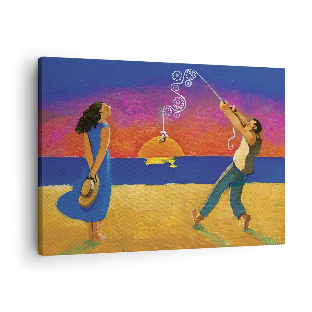 Schilderen op canvas - Figuren aan de zee bij zonsondergang - 70x50cm - Meer dan een sterretje uit de lucht - Moderne wanddecoratie voor woonkamer en slaapkamer ARTTOR