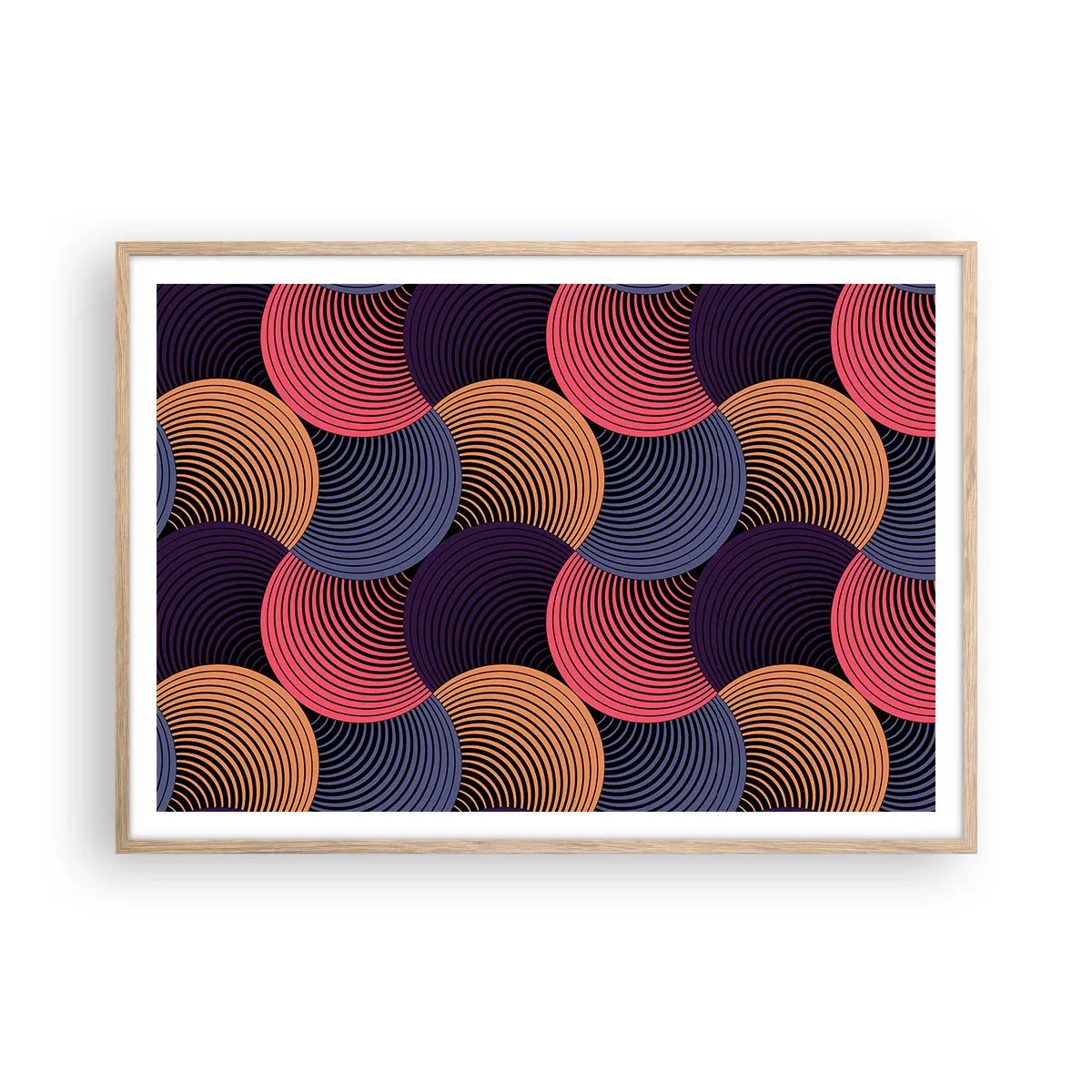 Een poster in een licht eiken lijst - In een cirkelvormig ritme - 100x70 cm