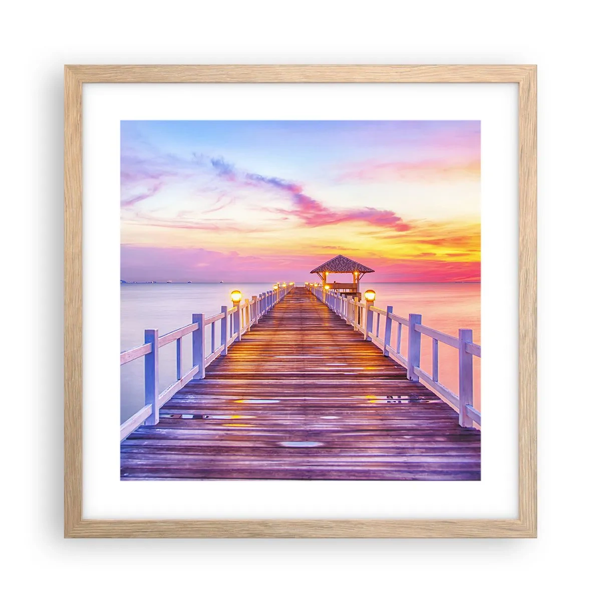 Een poster in een licht eiken lijst - De lila-gouden stilte van de avond - 40x40 cm