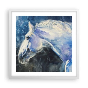 Poster in een witte lijst - Portret in een blauwe gloed - 50x50 cm
