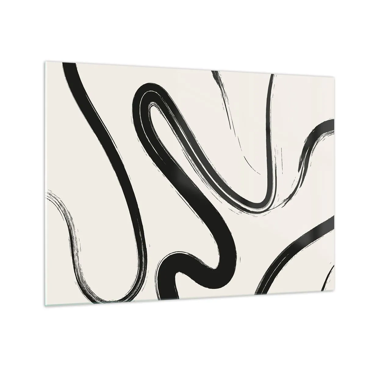 Schilderen op glas - Dynamische zwarte lijnen op een lichte achtergrond in een abstracte stijl. - 70x50cm - Zwart-wit eigenzinnigheid - Moderne wanddecoratie voor woonkamer en slaapkamer ARTTOR