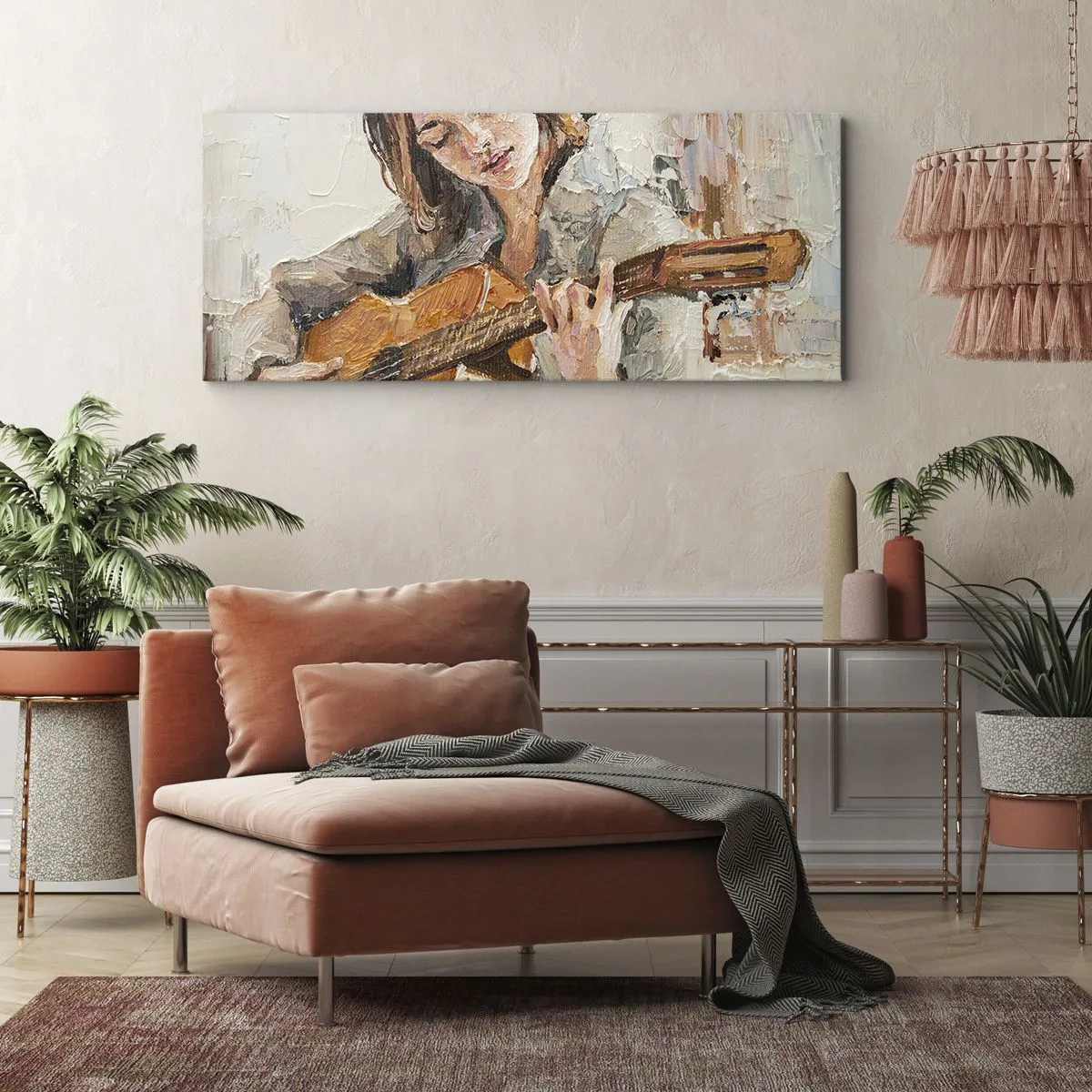 Schilderen op canvas - Concerto voor gitaar en een meisjeshart - 160x50 cm