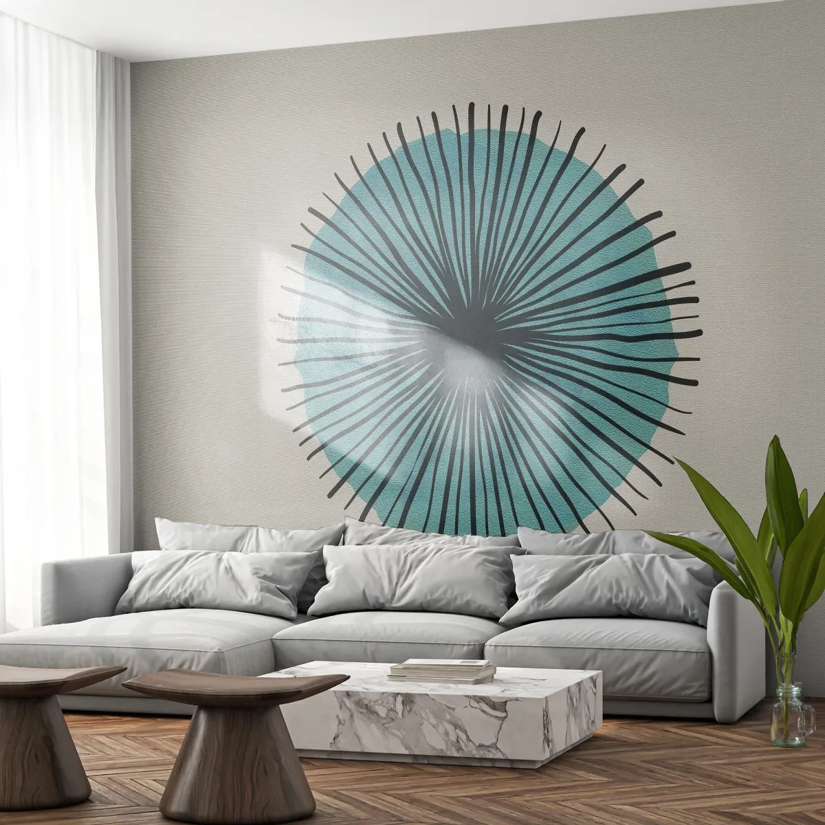 Fotobehang Standard Eco - Stralend in het blauw - Abstractie, Deel, Moderne kunst - 400x280 cm