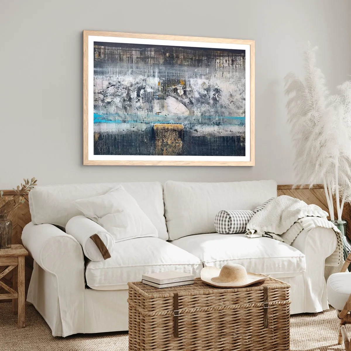 Een poster in een licht eiken lijst - Als op ijs, als zo moeizaam - 100x70 cm