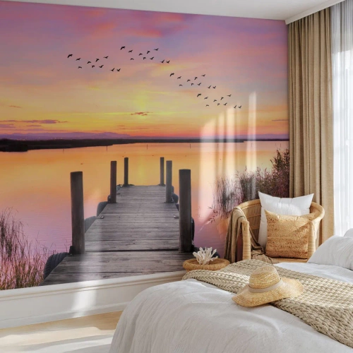 Fotobehang Premium Canvas - Violet stille dageraad - Landschap, Meer, Natuur - 300x210 cm