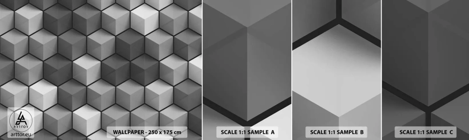 Fotobehang Monster Zelfklevend Deluxe Sticker - Kubistische puzzel - 3D, Kubus, Modern - 100x30 cm