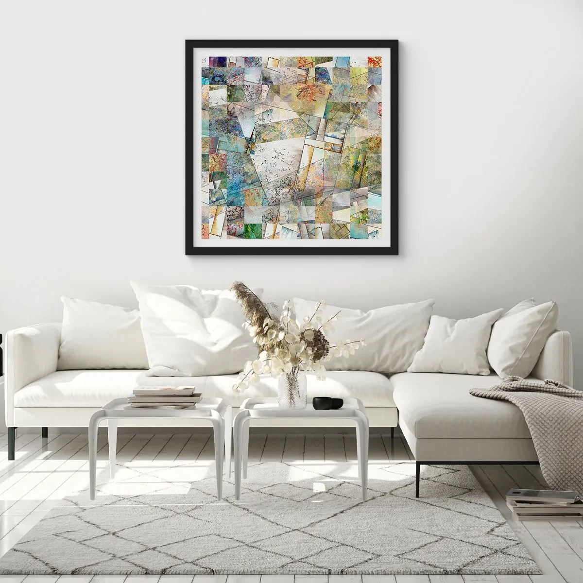 Poster in een zwarte lijst - Geometrische schuifeling - 30x30 cm