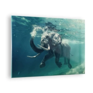 Schilderen op glas - Een olifant zwemt onder water in de blauwe oceaan - 70x50cm - Iedereen houdt van zwemmen - Moderne wanddecoratie voor woonkamer en slaapkamer ARTTOR