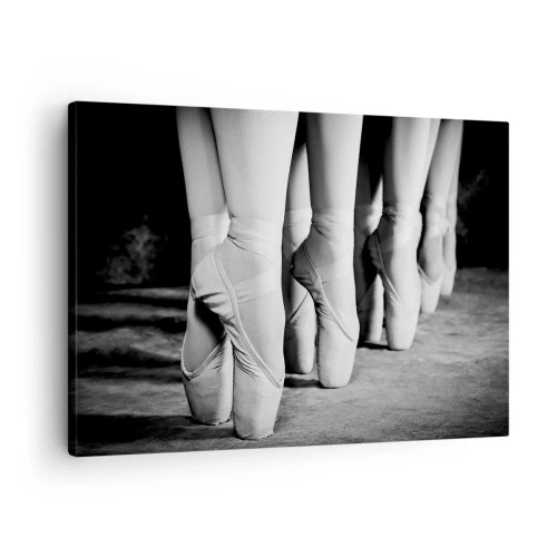 Schilderen op canvas - Zwart-witfoto van de balletschoenen van dansers - 70x50cm - Samen, lichtjes - Moderne wanddecoratie voor woonkamer en slaapkamer ARTTOR