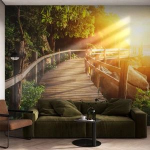 Fotobehang Premium Canvas - Nog een beurt, nog een wonder - Landschap, Kustpromenade, Zee - 100x70 cm