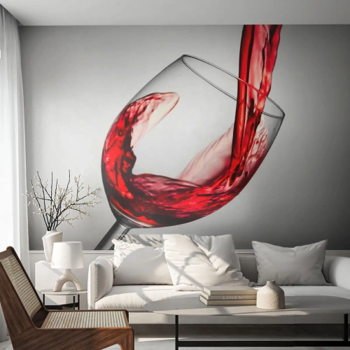 Fotobehang Premium Canvas - Kleur - beweging - geluid - Wijnglas, rode wijn, Gastronomie - 400x280 cm