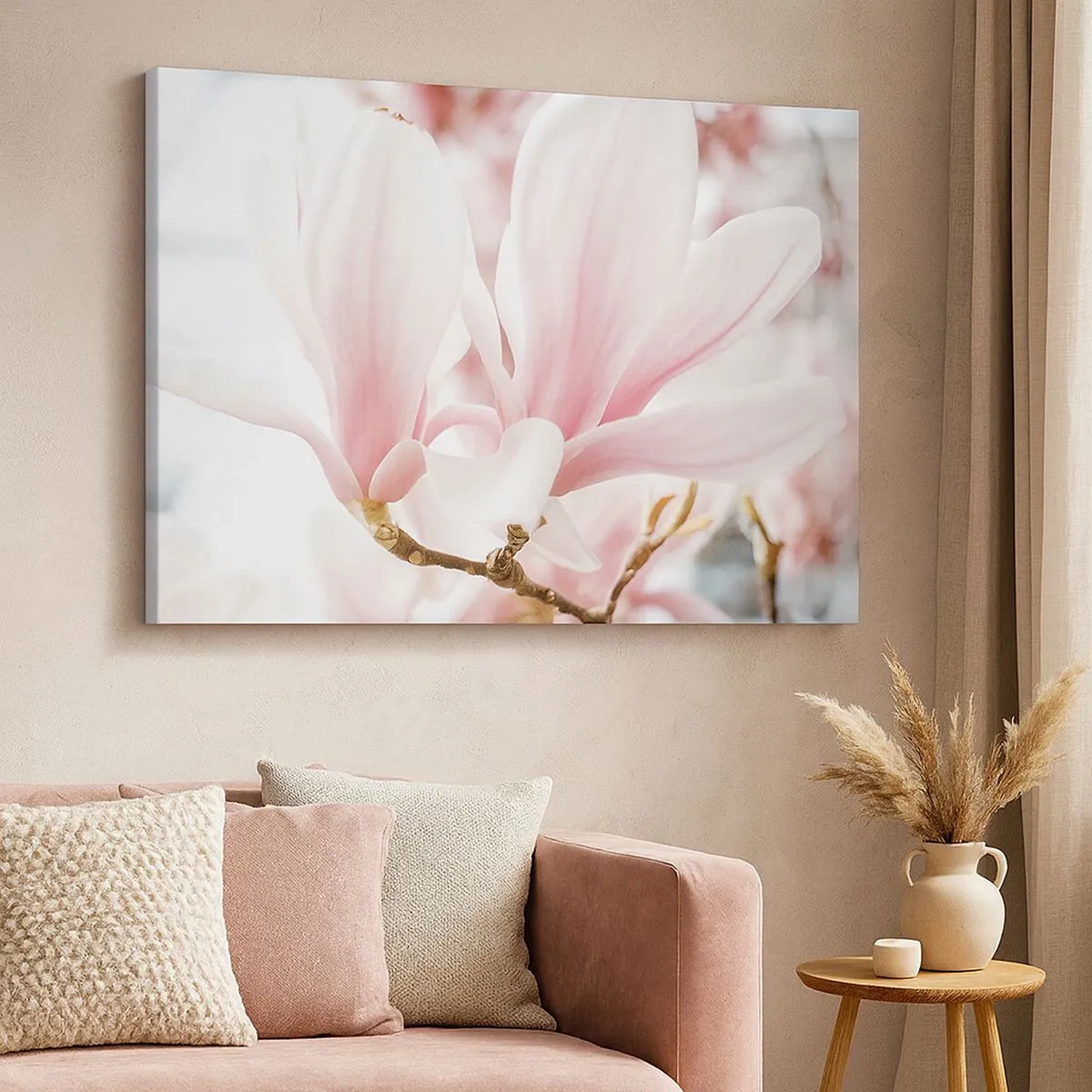 Schilderen op canvas - Delicate magnoliabloemen in pasteltinten - 70x50cm - Een overvloed aan tederheid - Moderne wanddecoratie voor woonkamer en slaapkamer ARTTOR