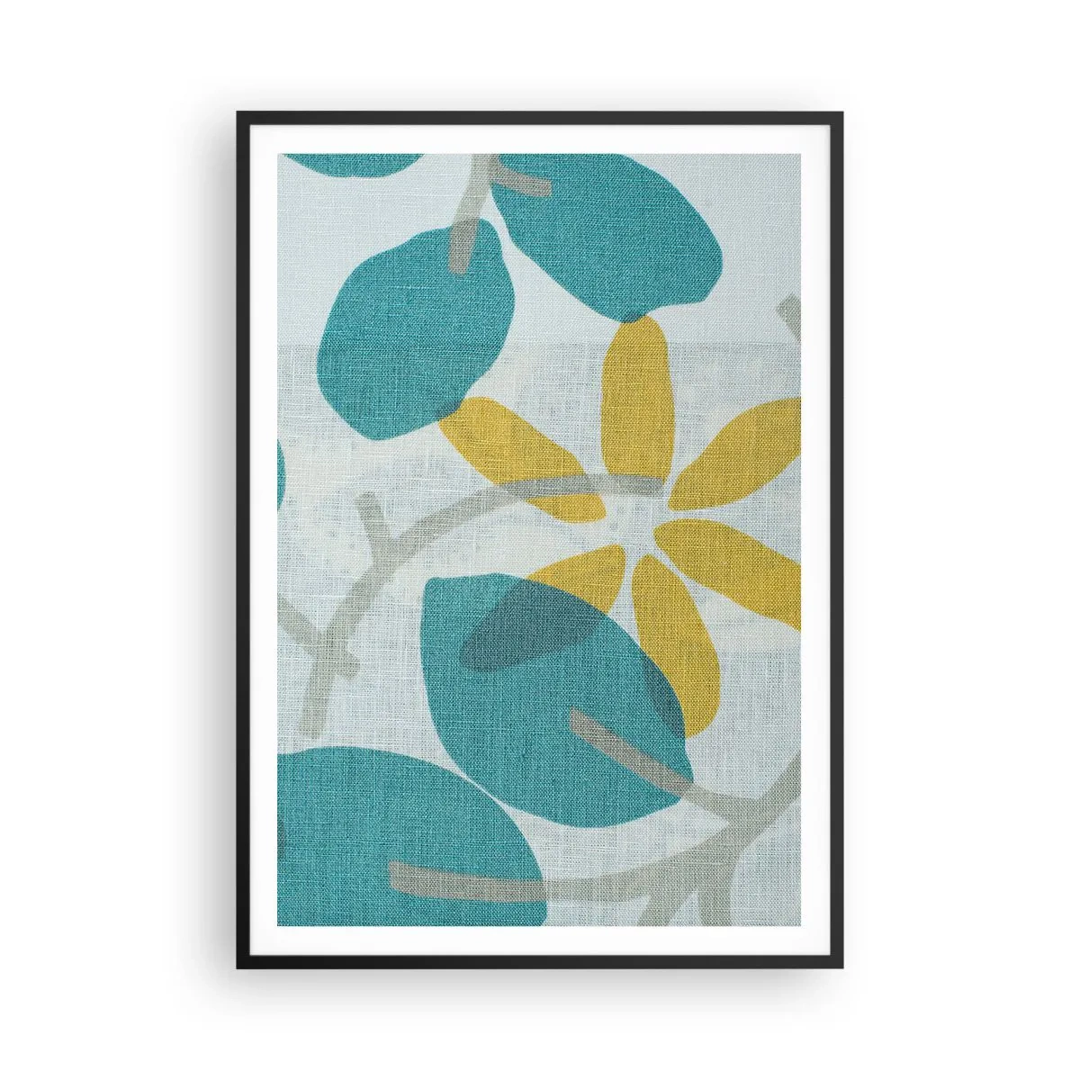 Poster in een zwarte lijst - Tussen de azuurblauwe bladeren - 70x100 cm