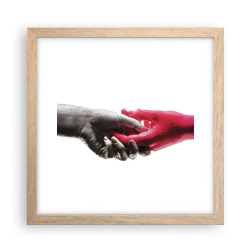 Een poster in een licht eiken lijst - Samen, hoewel anders - 30x30 cm