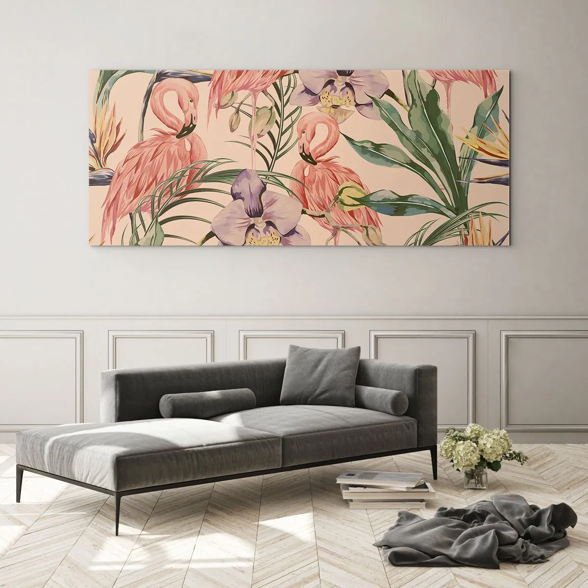 Schilderen op glas - Roze ballet in bloemen - 100x40 cm