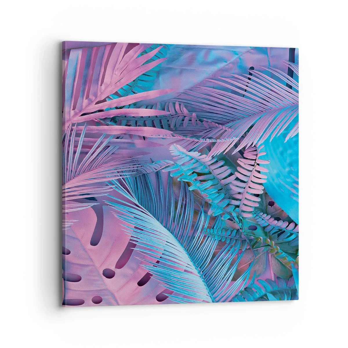Schilderen op canvas - Tropen in roze en blauw - 70x70 cm