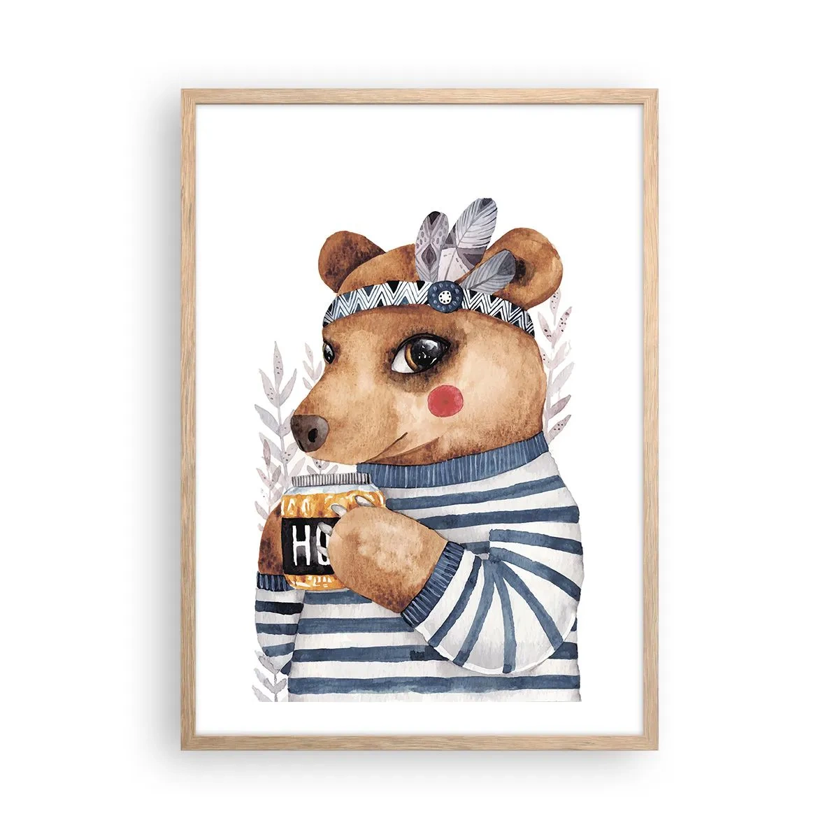 Een poster in een licht eiken lijst - Zoete beer - 50x70 cm