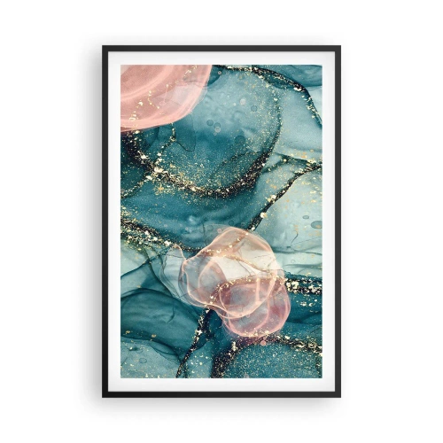 Poster in een zwarte lijst - Zijdeblauw, tule roze - 61x91 cm