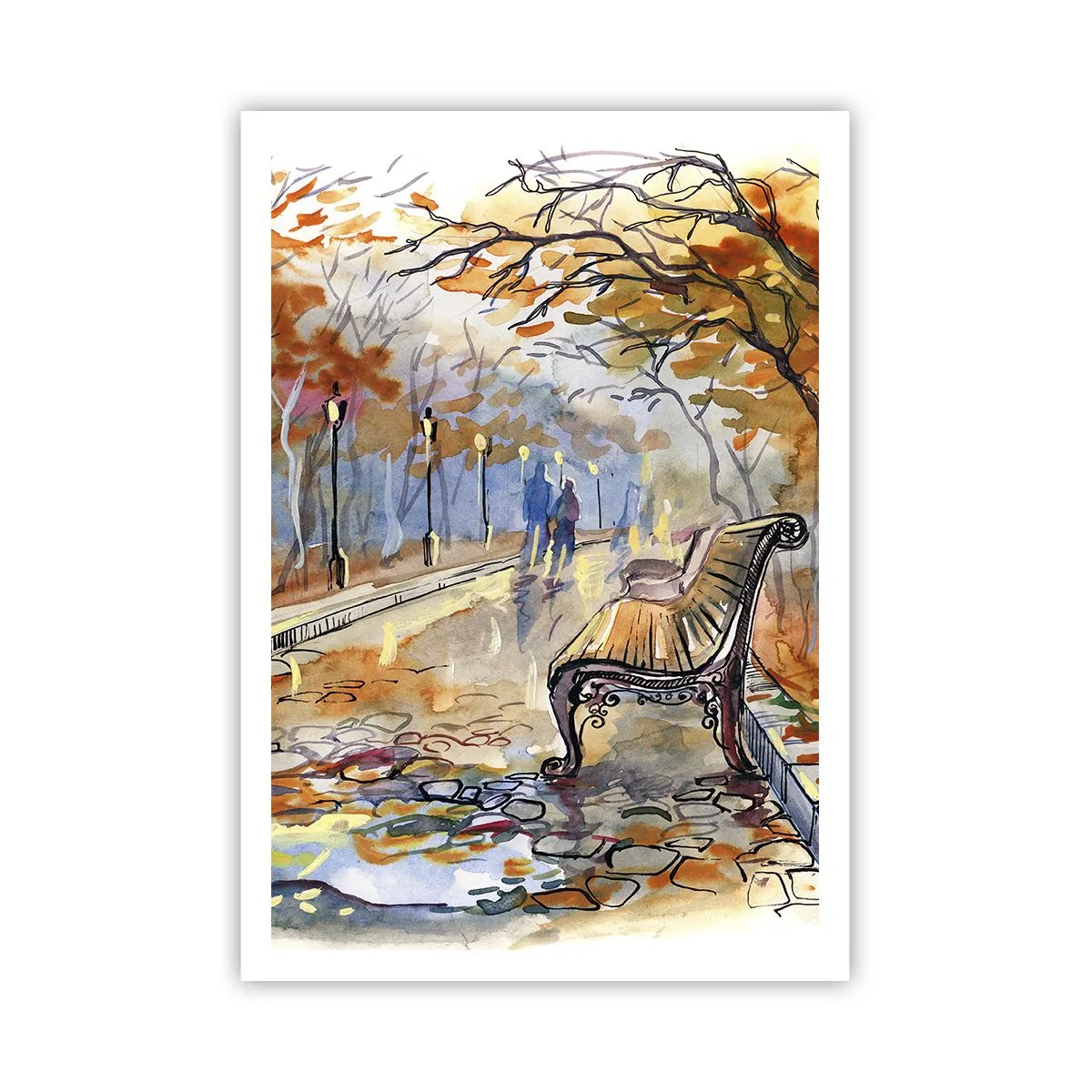 Poster - Samen wandelen in de herfst - 70x100 cm