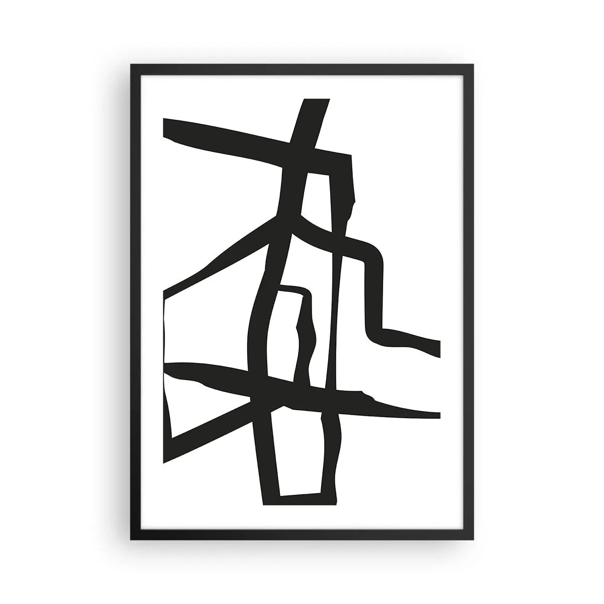 Poster in een zwarte lijst - Abstracte compositie van zwarte lijnen op een witte achtergrond - 50x70cm - Zwart-wit ontwerp - Moderne wanddecoratie voor woonkamer en slaapkamer ARTTOR