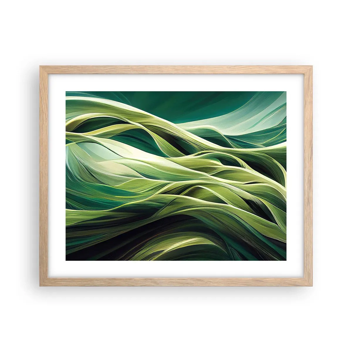 Een poster in een licht eiken lijst - Abstract groen spel - 50x40 cm