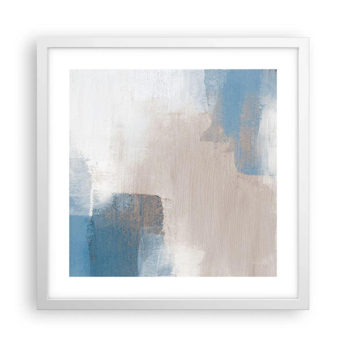 Poster in een witte lijst - Roze abstractie achter een blauw gordijn - 40x40 cm