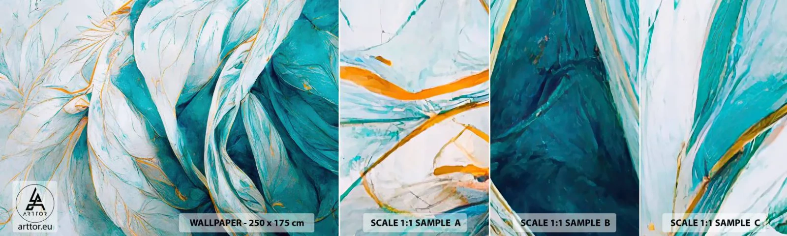 Fotobehang Staaltje Standard Eco - Blauwe abstractie met een gouden motief - Deel, Art-deco, Subtiel - 100x30 cm