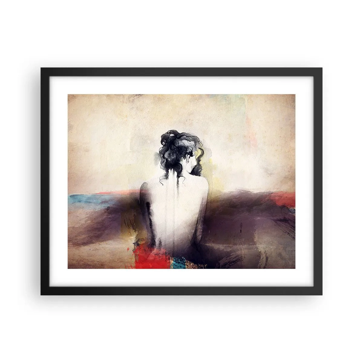 Poster in een zwarte lijst - Vloeiende lijnen, ovale vormen - 50x40 cm