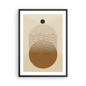 Poster in een zwarte lijst - Een minimalistisch patroon met golven en geometrische vormen - 50x70cm - Over de oorsprong van geometrische figuren - Moderne wanddecoratie voor woonkamer en slaapkamer ARTTOR