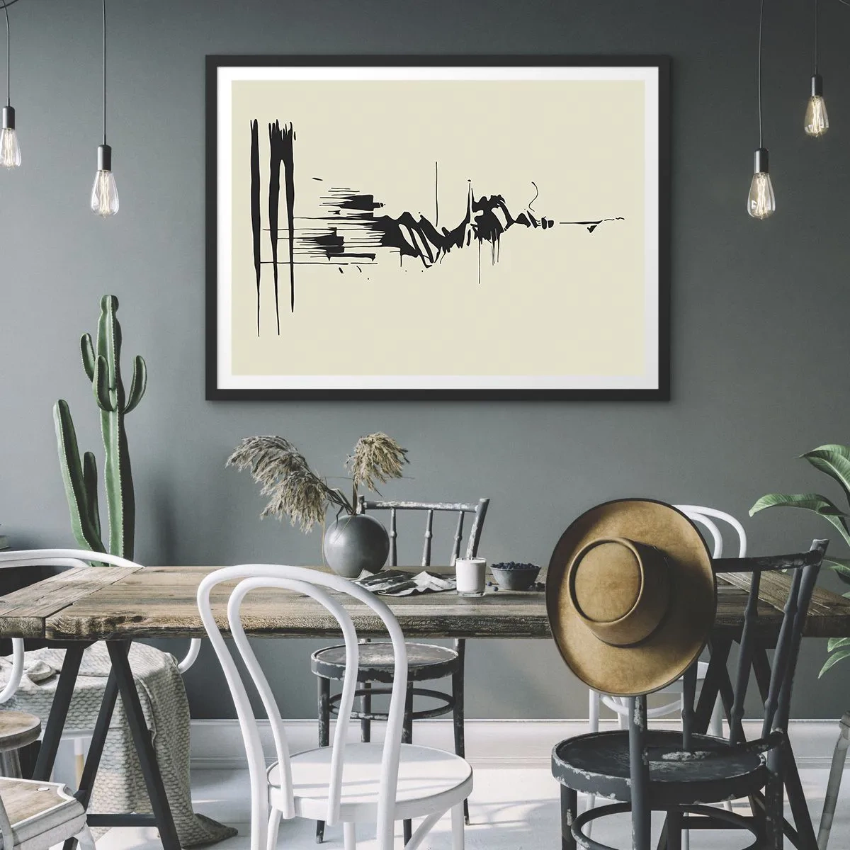 Poster in een zwarte lijst - Overhaaste abstractie - 50x40 cm