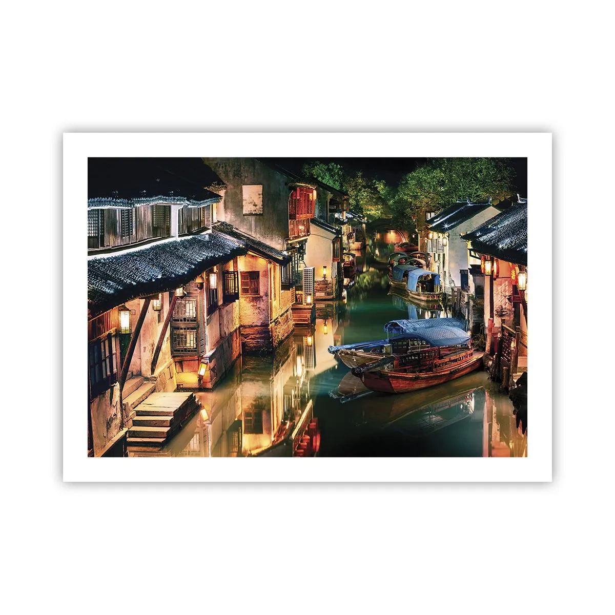 Poster - Een avond op een Chinese straat - 70x50 cm