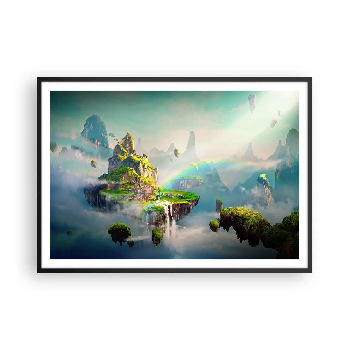 Poster in een zwarte lijst - Midden in de lucht - gelukkige eilanden - 100x70 cm