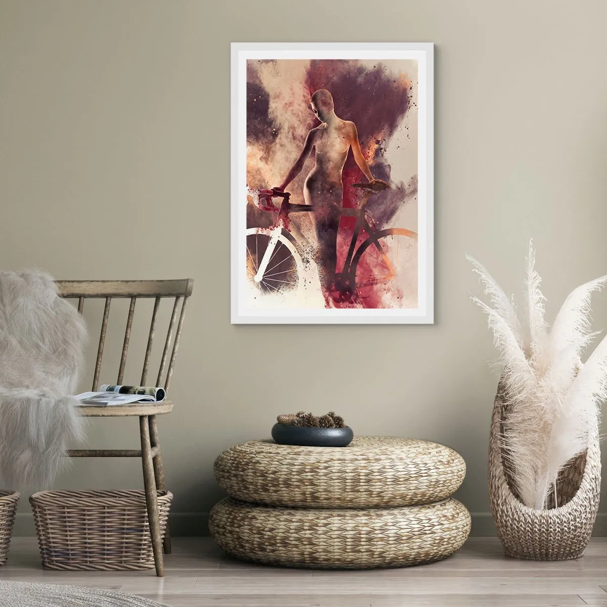 Poster in een witte lijst - Een fietsziel in marmeren vormen - 50x70 cm