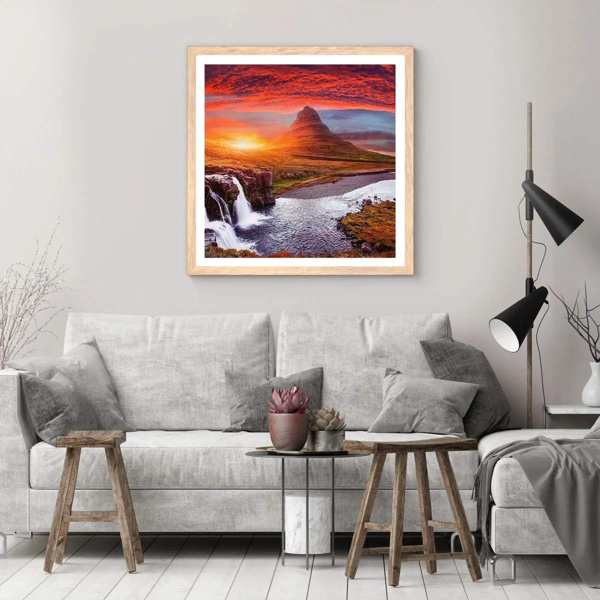 Een poster in een licht eiken lijst - Een zicht op Midden-aarde - 30x30 cm