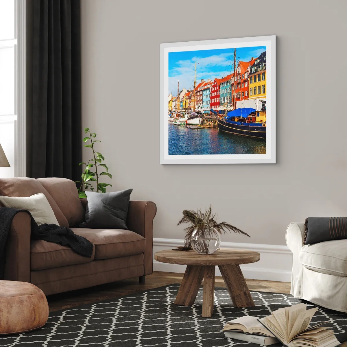 Poster in een witte lijst - Vrolijke werf - 60x60 cm