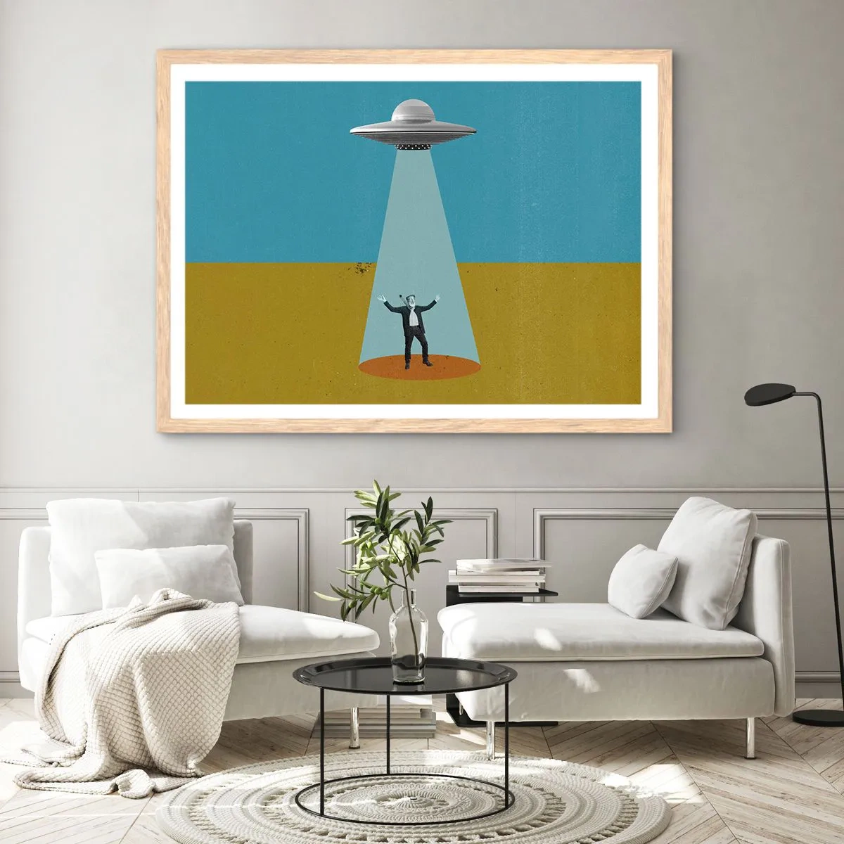 Een poster in een licht eiken lijst - Een nauwe ontmoeting - 91x61 cm