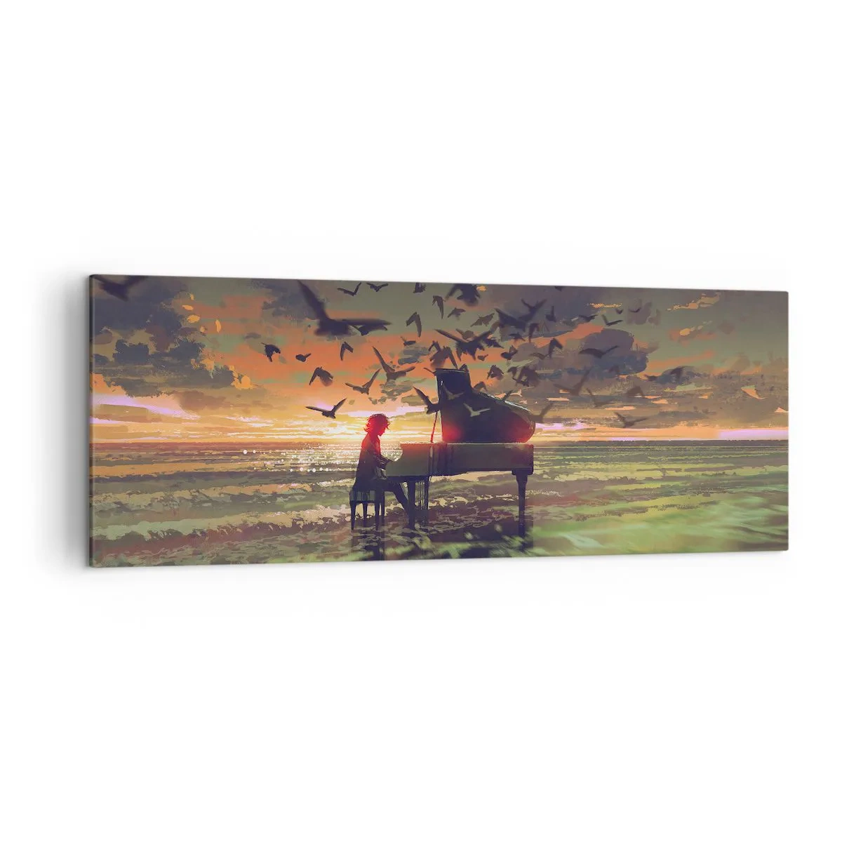 Schilderen op canvas - Concert voor piano en golven - 140x50 cm
