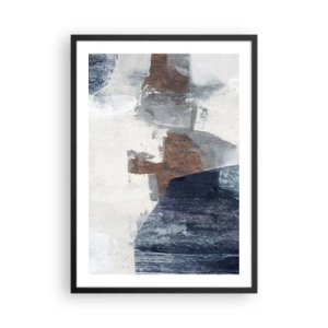 Poster in een zwarte lijst - Moderne abstractie in tinten bruin en marineblauw - 50x70cm - Blauwe en bruine vormen - Moderne wanddecoratie voor woonkamer en slaapkamer ARTTOR