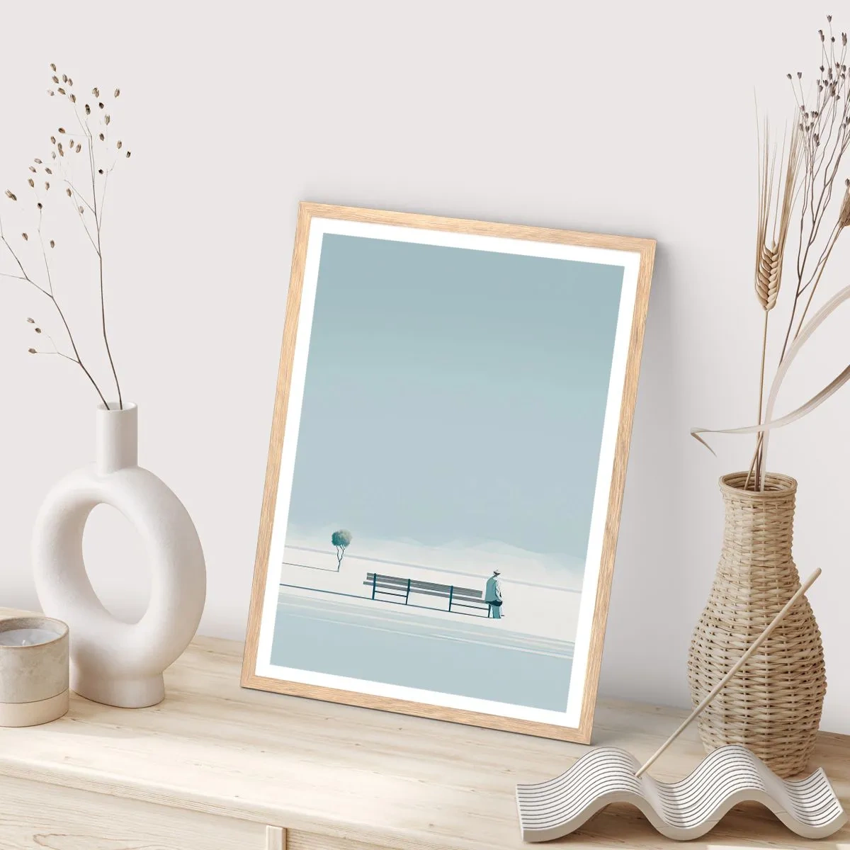 Een poster in een licht eiken lijst - Ja, ik wacht. - 70x100 cm