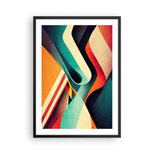 Poster in een zwarte lijst - Abstracte golven in levendige retrokleuren - 50x70cm - Intensieve compositie - Moderne wanddecoratie voor woonkamer en slaapkamer ARTTOR