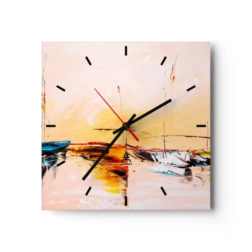 Wandklok - Klok - Avond in de jachthaven - 30x30 cm